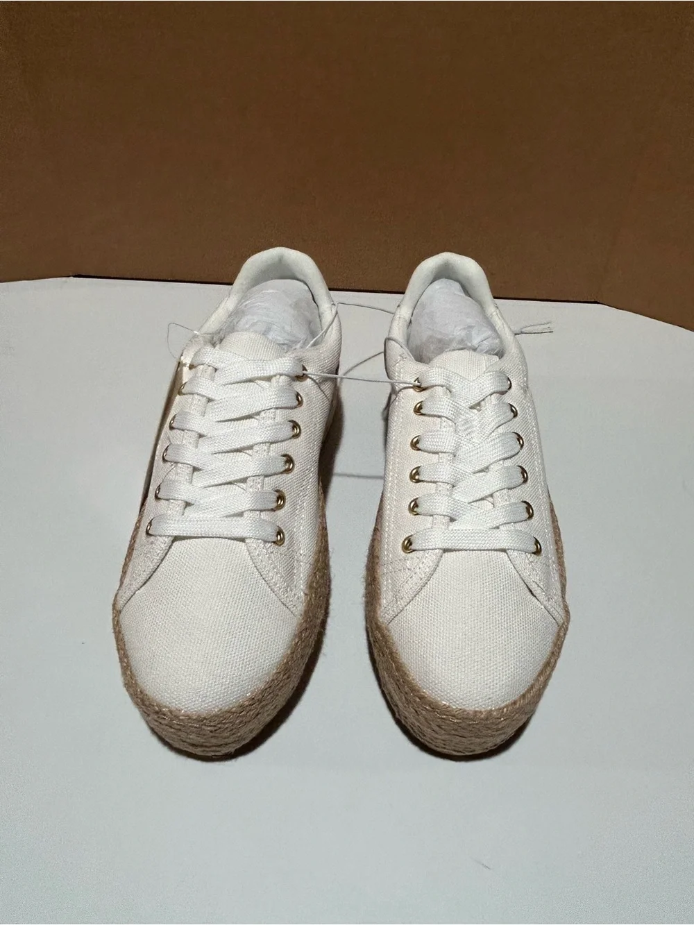 White Canvas Espadrille Platform Sneakers - Women's Casual Lace-Up